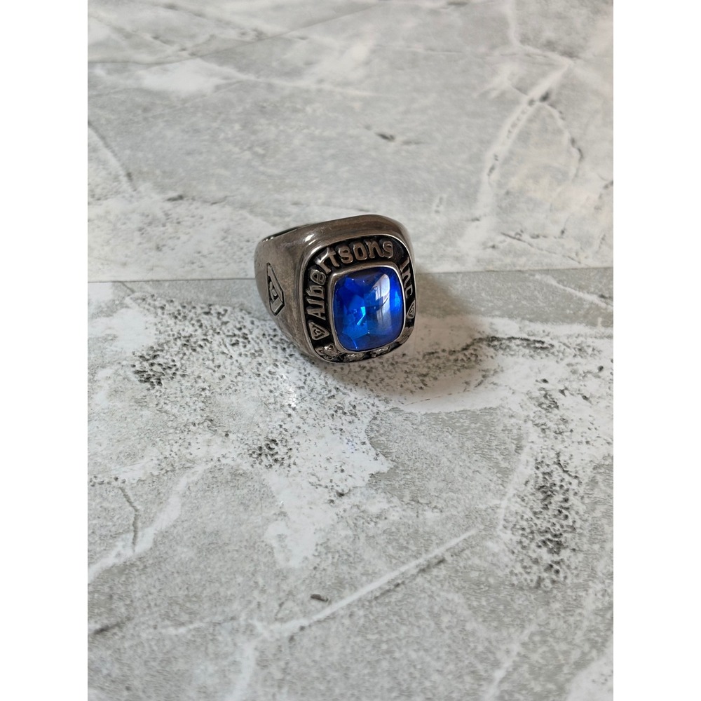 Jostens Albertsons Inc 1998 Service Award Ring Blue Stone Lustrium Size 9.5